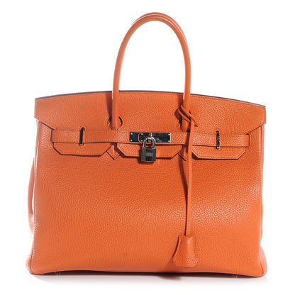 Hermes Taurillon Clemence Birkin 35 Orange 1 of 9