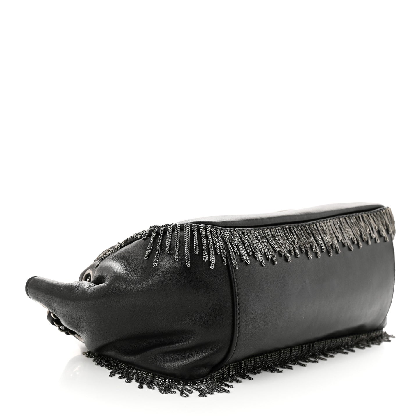 Lambskin Rock And Cabaret Chain Fringe Accordion Flap Black