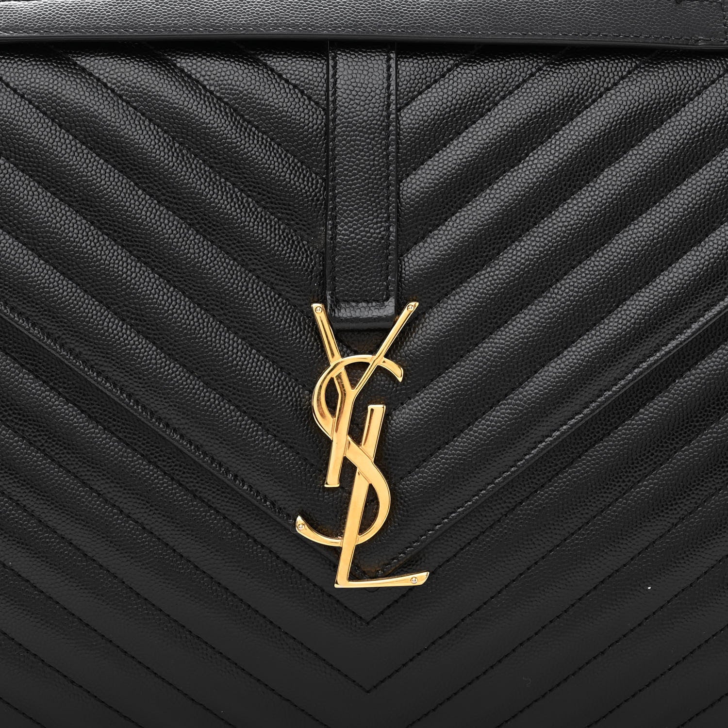 Saint Laurent Grain De Poudre Matelasse Chevron Large Monogram Satchel Black 7 of 12