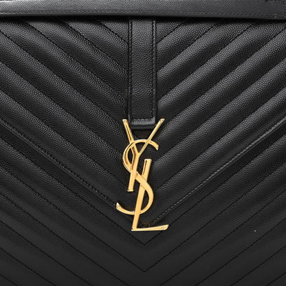 Saint Laurent Grain De Poudre Matelasse Chevron Large Monogram Satchel Black 7 of 12