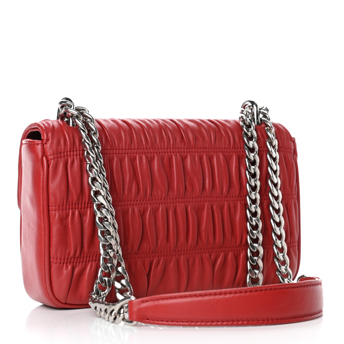 Nappa Gaufre Small Chain Flap Shoulder Bag Fuoco