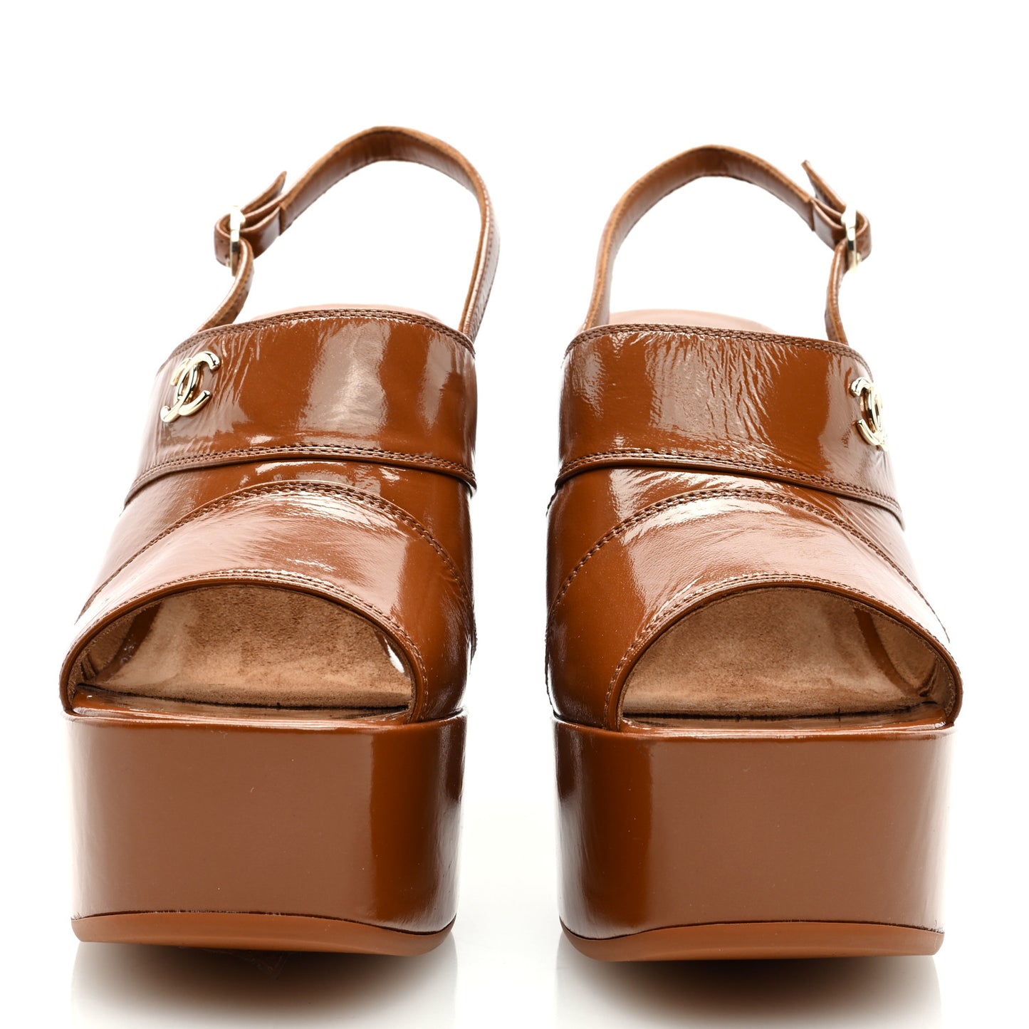 Crumpled Patent Lambskin Platform Sandals 39 Light Brown