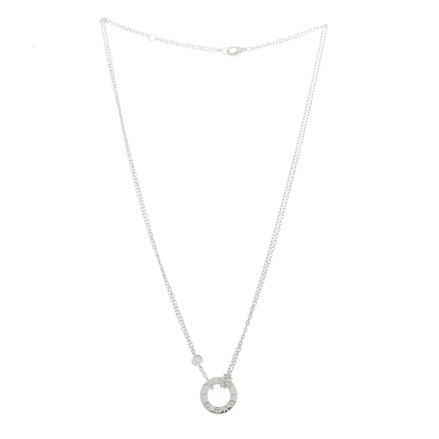 18K White Gold 2 Diamond LOVE Necklace
