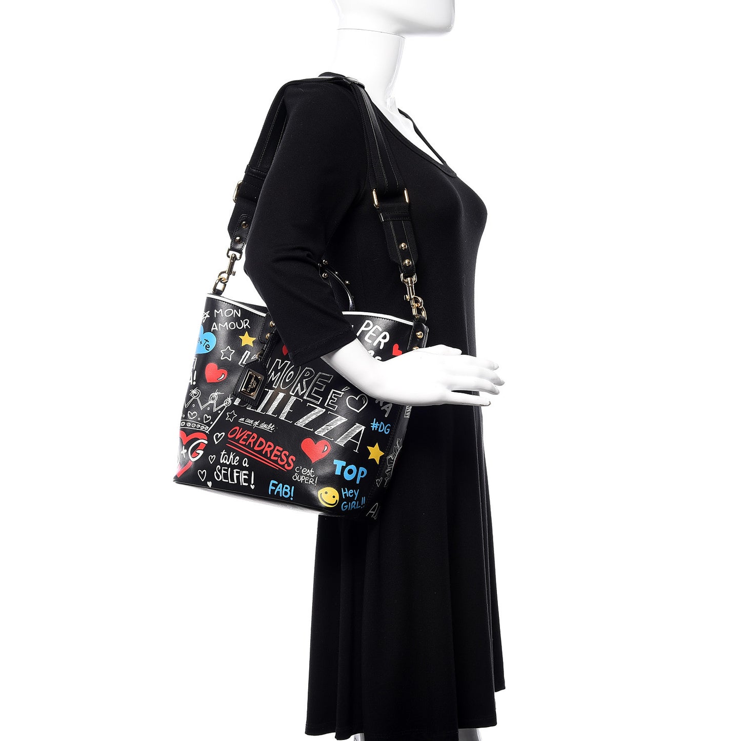 Calfskin Graffiti Printed Beatrice Tote Black