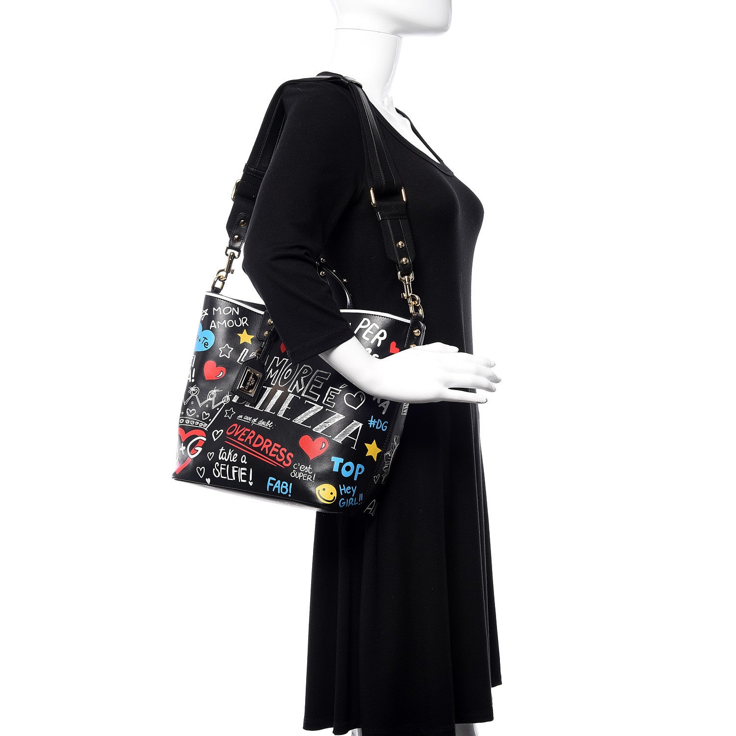 Dolce & Gabbana Calfskin Graffiti Printed Beatrice Tote Black 2 of 9