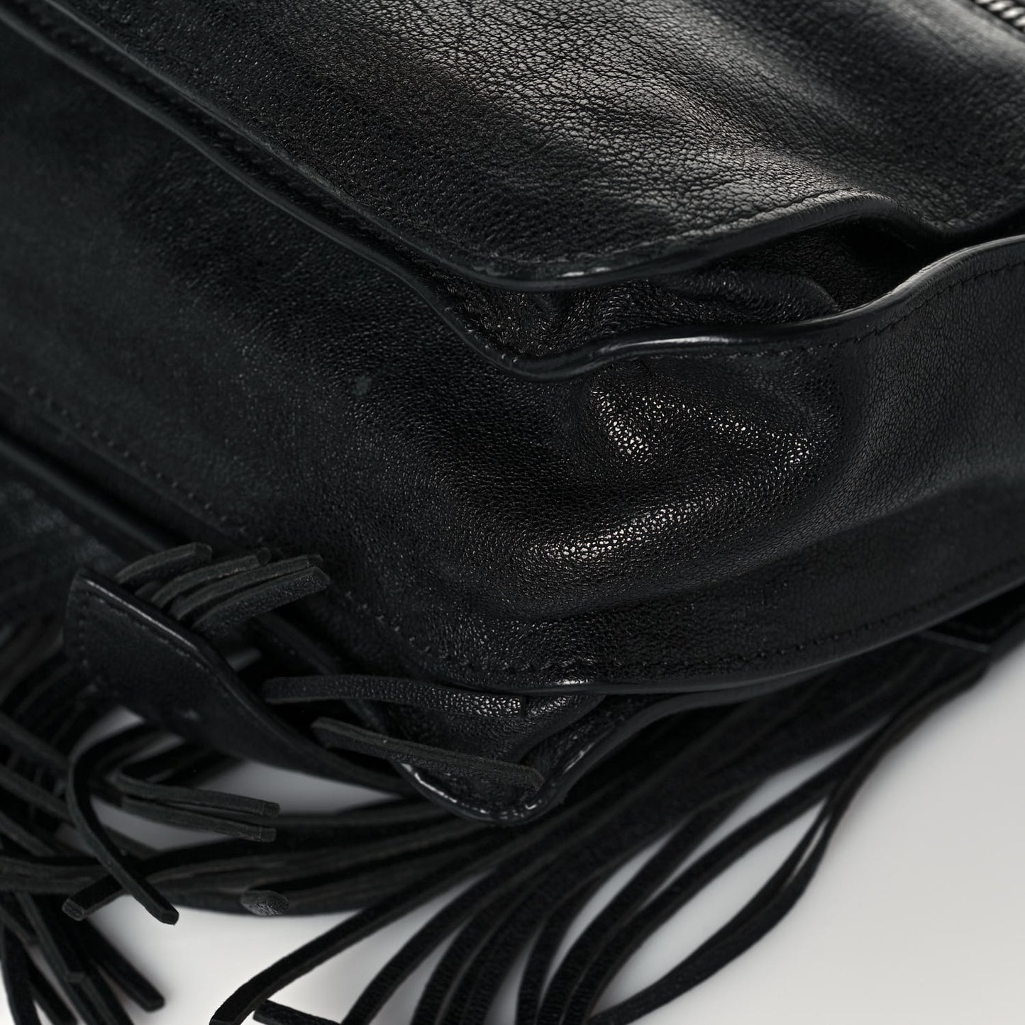 Lambskin Fringe PS1 Crossbody Pouch Black