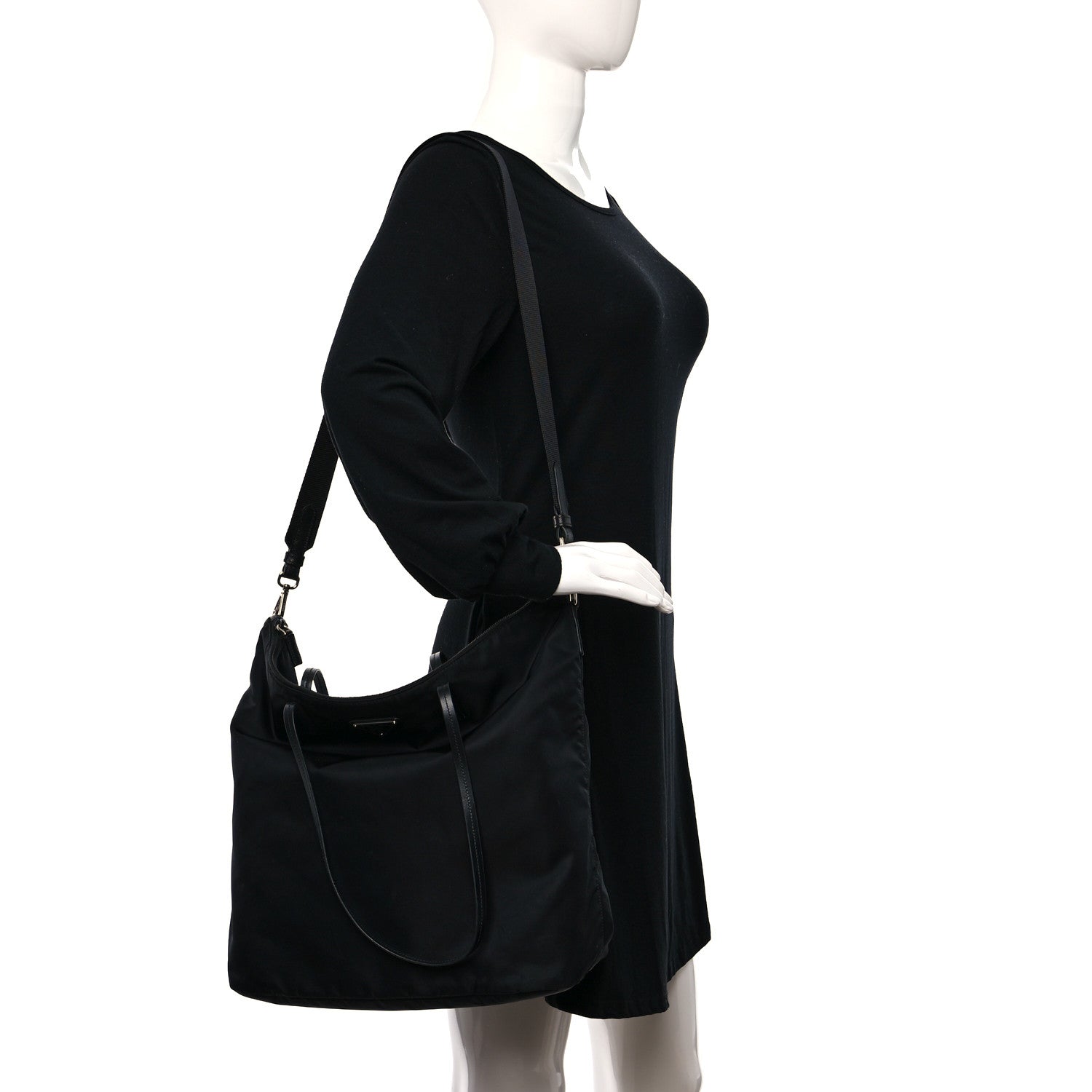 Prada Tessuto Nylon Saffiano Tote Black 2 of 9