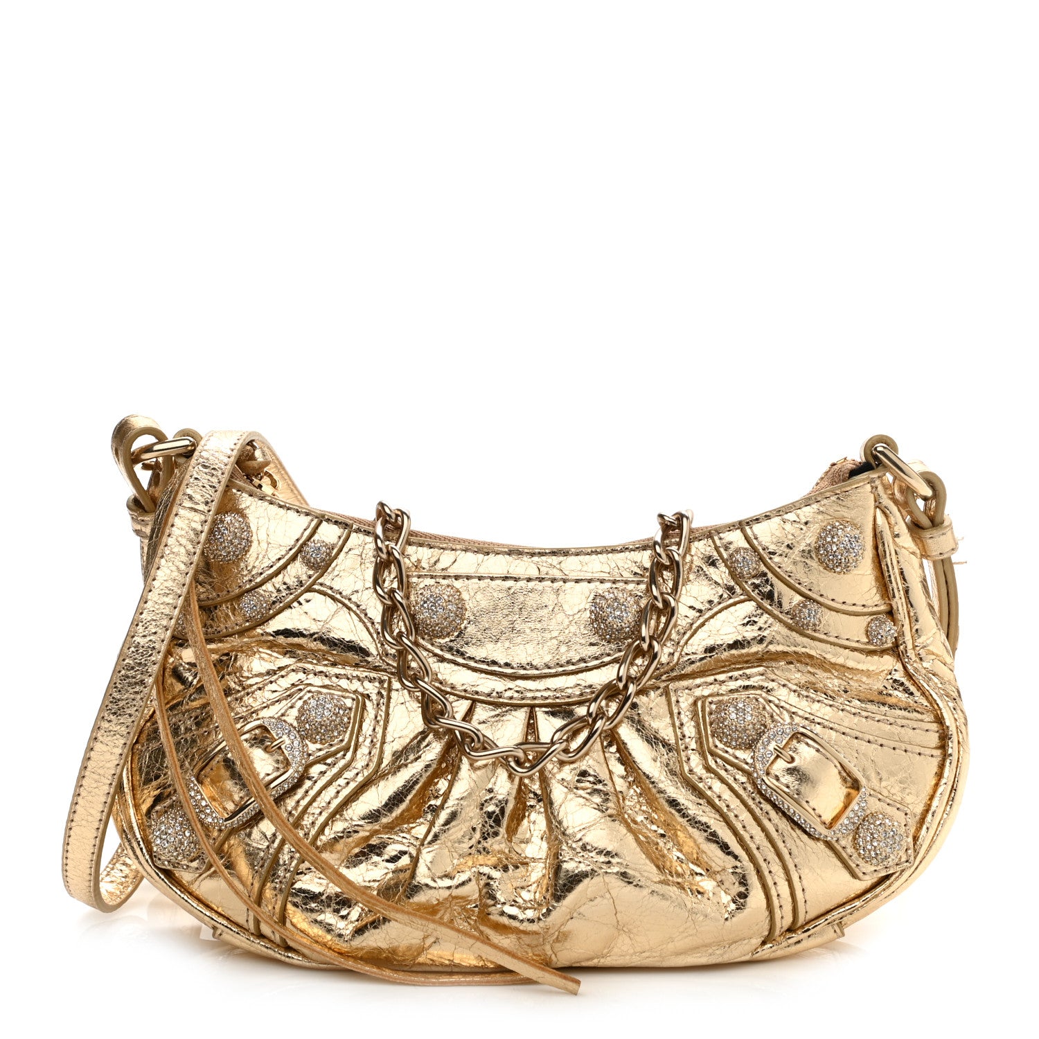 Balenciaga Metallic Arena Agneau Crystal Le Cagole Mini Purse With Chain Light Gold 1 of 11