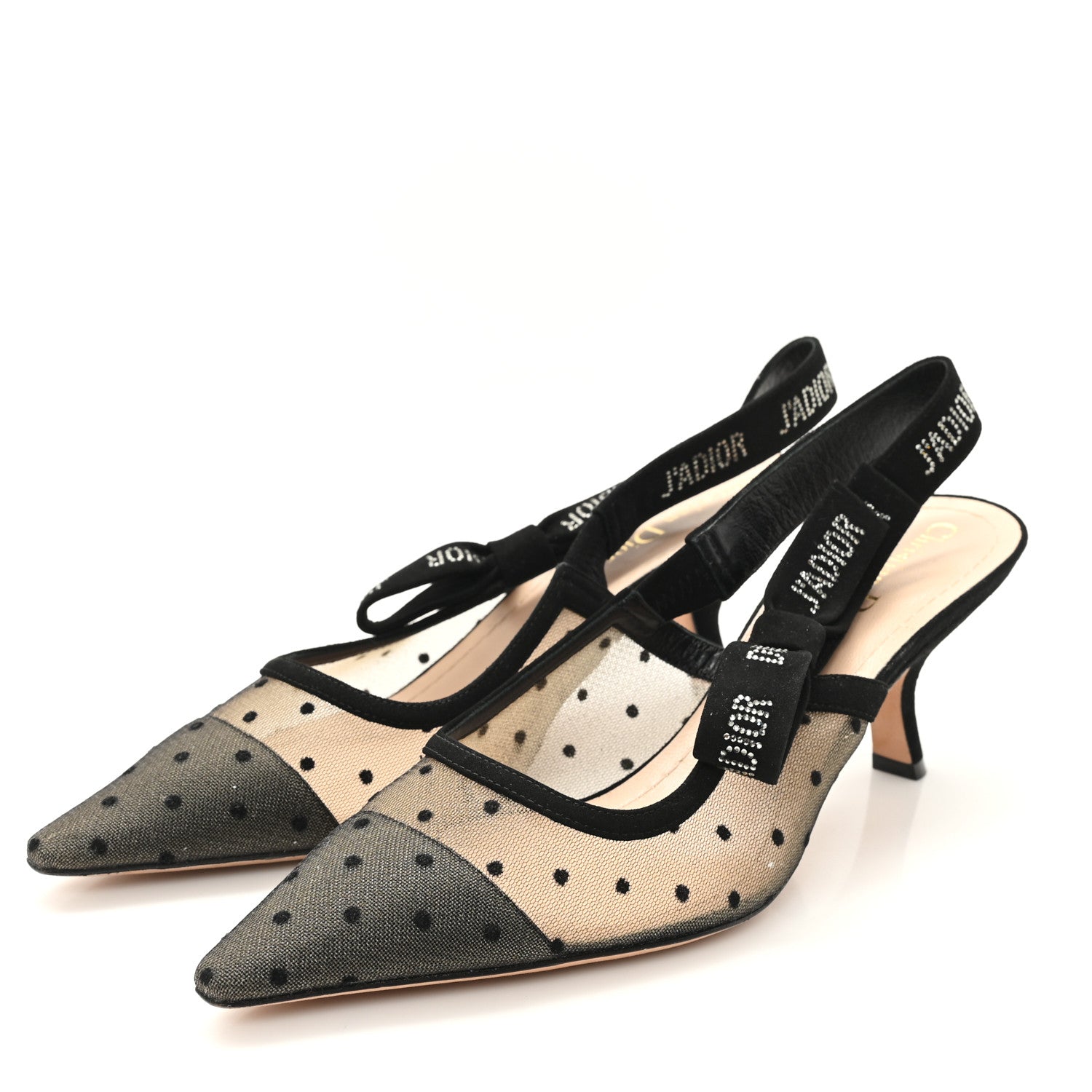 Christian Dior Mesh Plumetis Crystal Suede J'Adior Slingback 65mm Pumps 39.5 Nude Black 4 of 10
