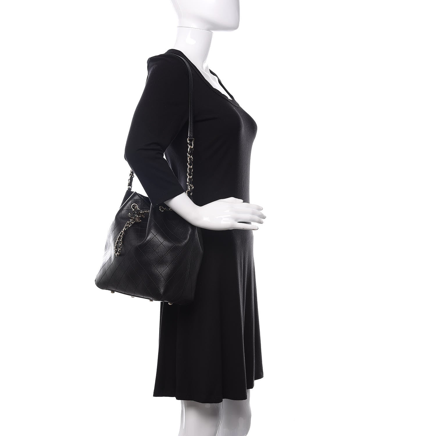 Chanel Calfskin Stitched Drawstring Bag Black 2 of 13