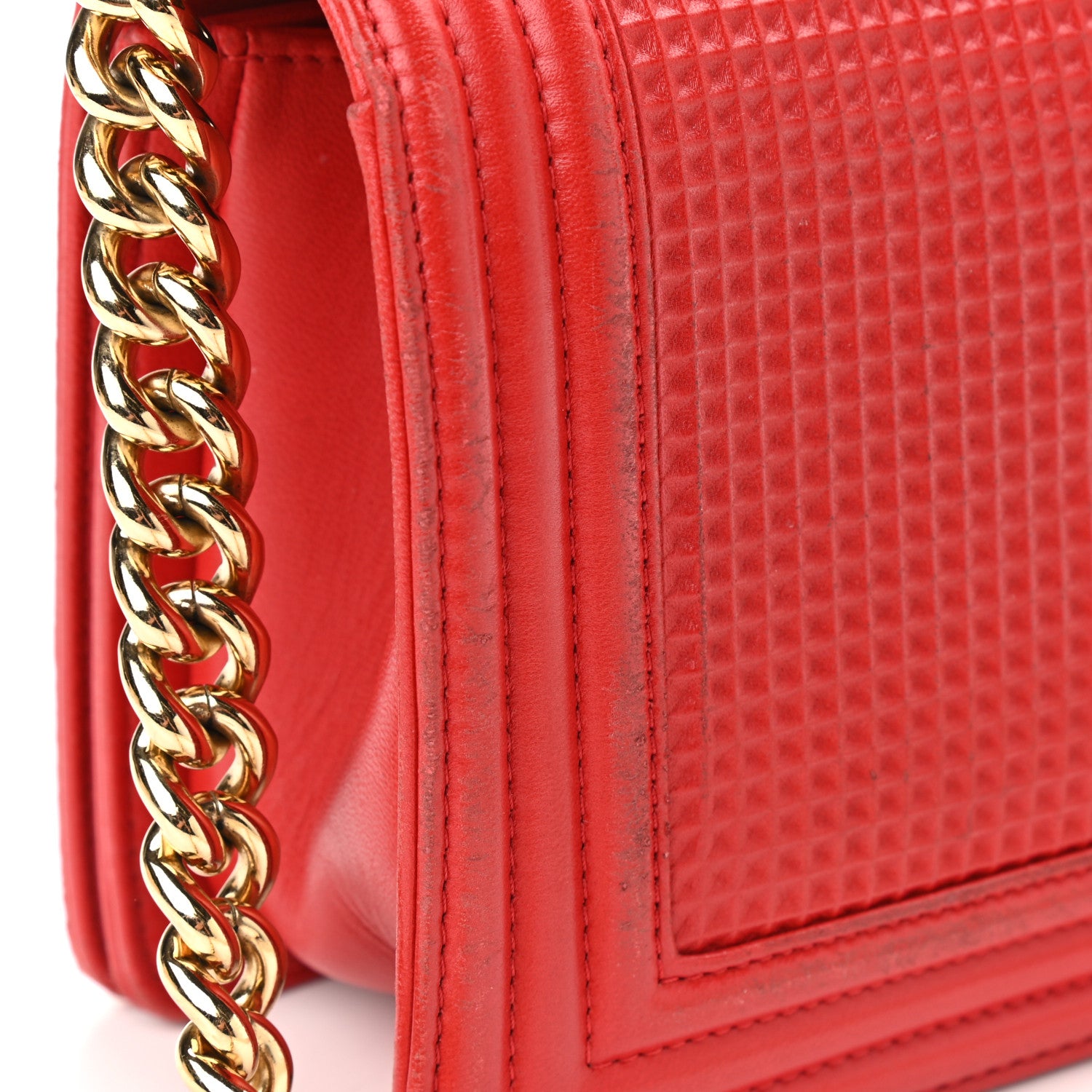 Chanel Lambskin Embossed Medium Boy Cube Flap Red 8 of 15