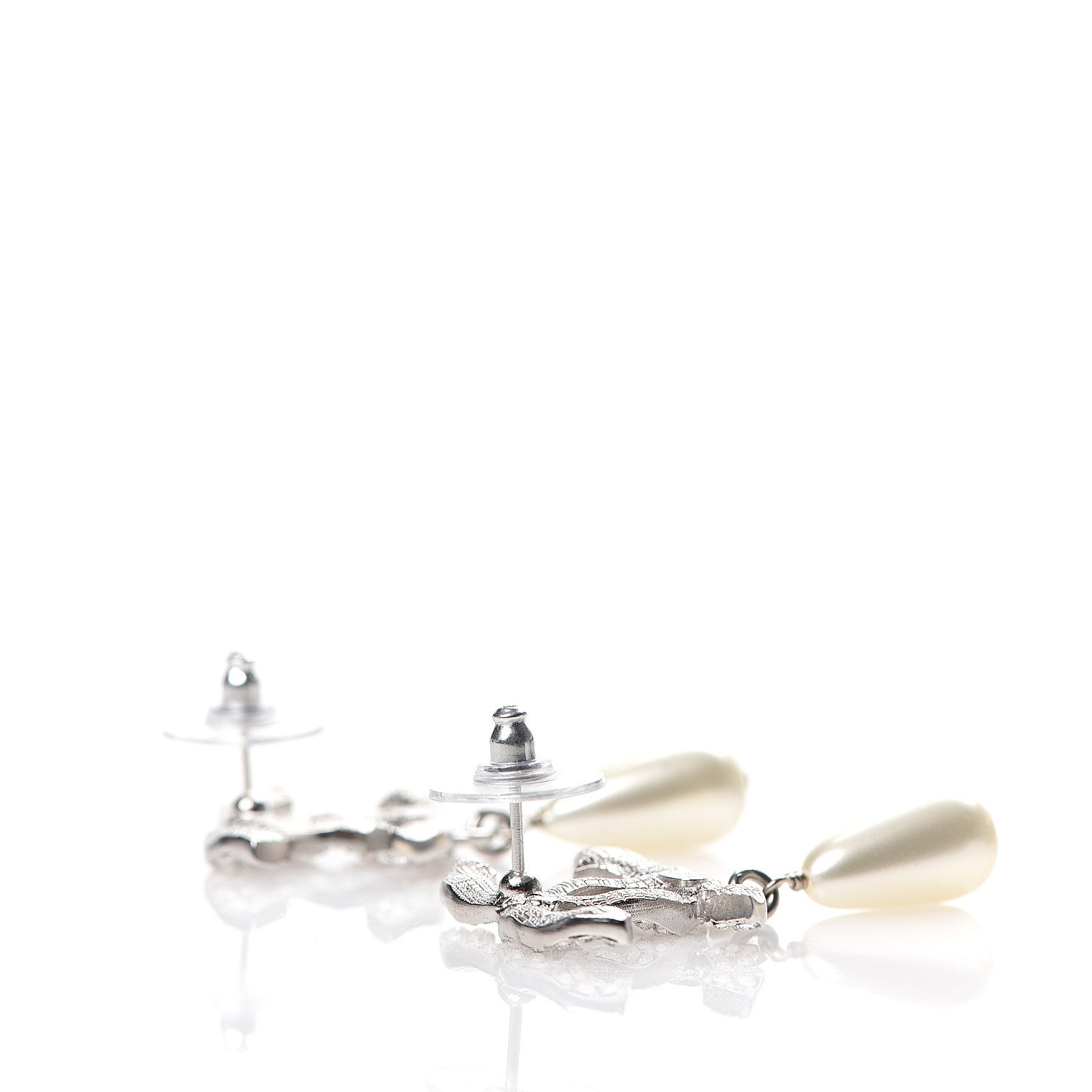 Chanel Crystal Pearl CC Drop Darling Bows Earrings Silver Pearly White 3 of 5