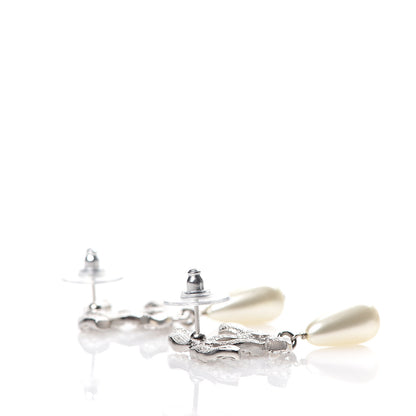 Chanel Crystal Pearl CC Drop Darling Bows Earrings Silver Pearly White 3 of 5