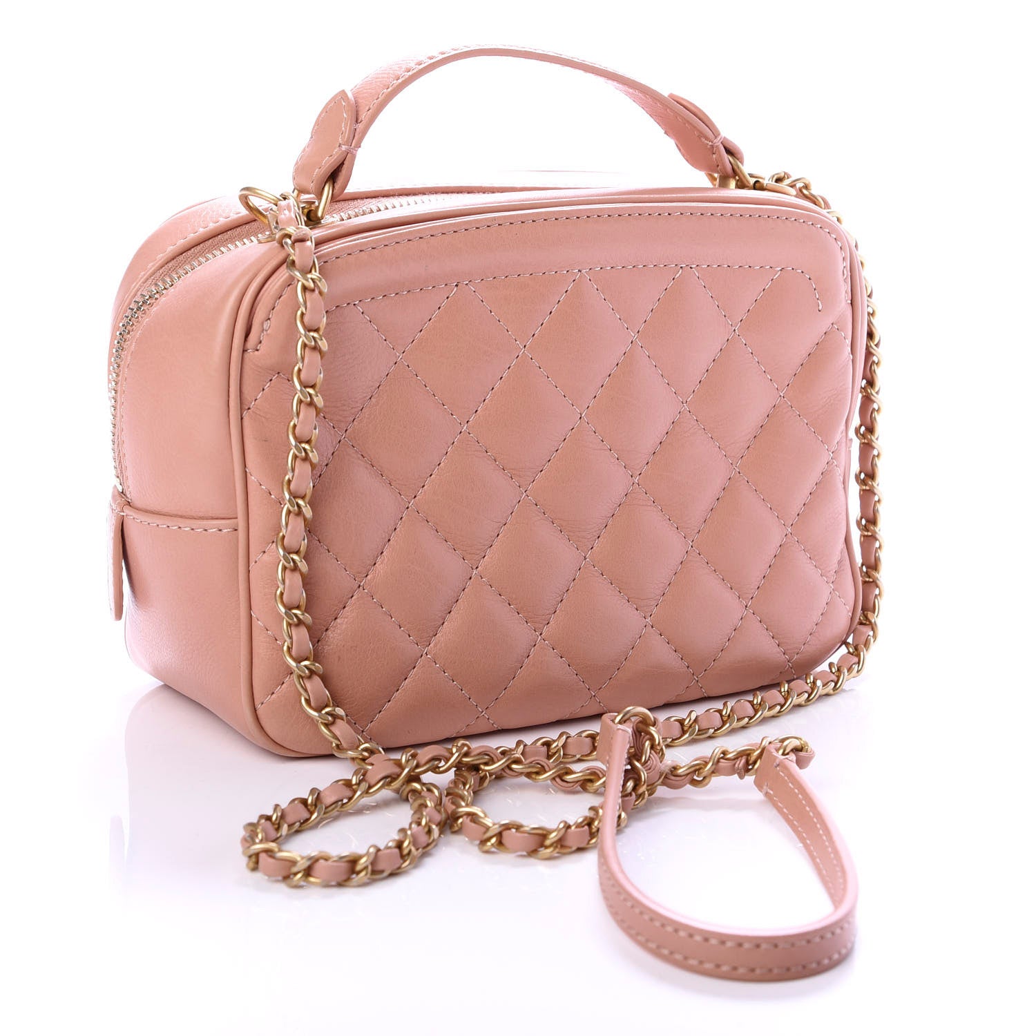 Chanel Calfskin Quilted CC Small Vanity Case Dark Beige 2 of 9