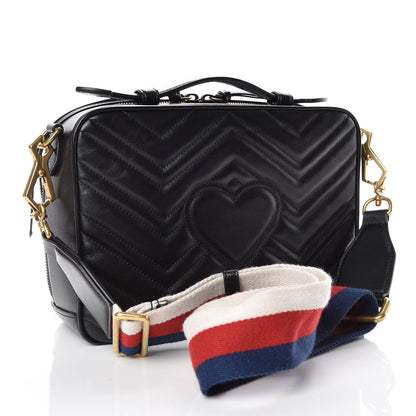 Gucci Calfskin Matelasse Sylvie Web Small GG Marmont Top Handle Shoulder Bag Black 3 of 10