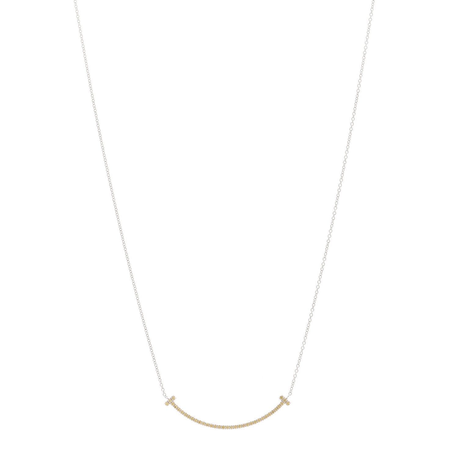 Tiffany 18K White Gold Yellow Sapphire Small T Smile Pendant Necklace 1 of 6