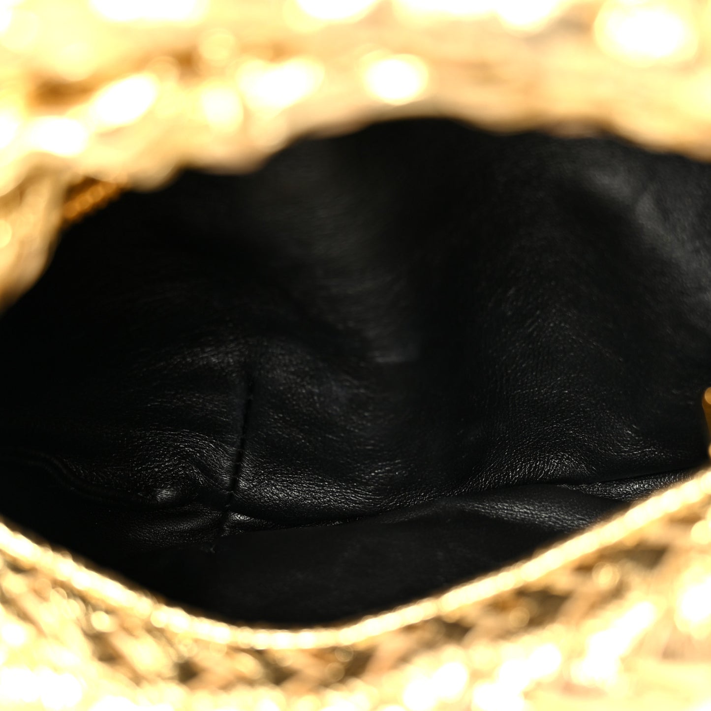 Laminated Calfskin Pressed Intreccio Mini Jodie Gold
