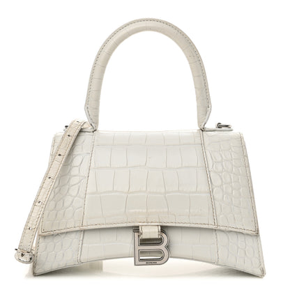 Balenciaga Calfskin Crocodile Embossed Small Hourglass Top Handle Bag White 1 of 28