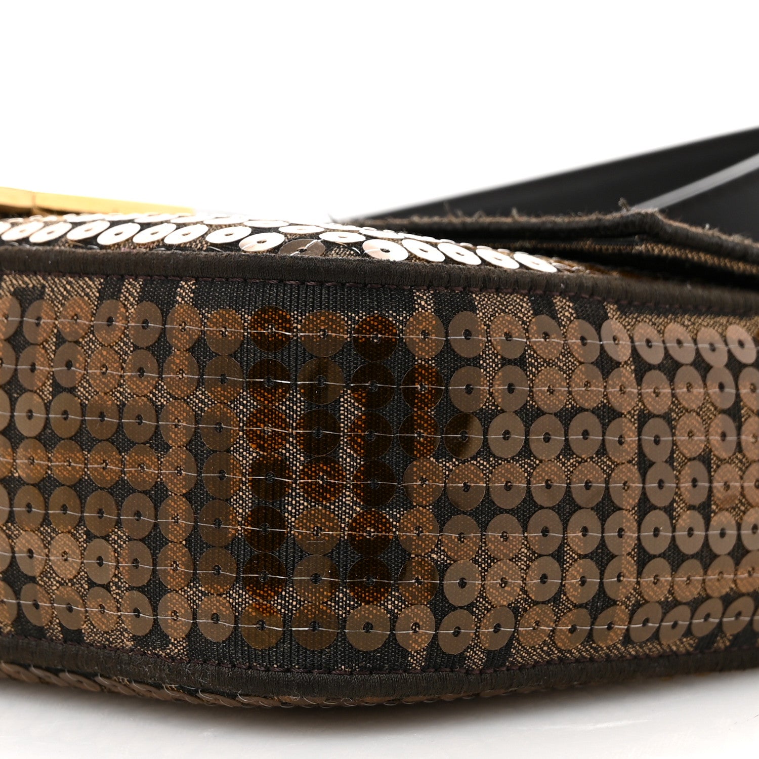 Fendi Fabric Jacquard Paillettes Vitello Seta FF 1974 Baguette Testa di Moro Real Ebano 10 of 12