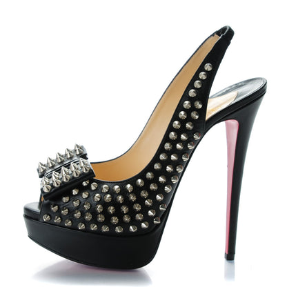 Christian Louboutin Clou Noeud Spikes 150 Platform Slingback Peep Toe Pumps 38.5 Black 1 of 7
