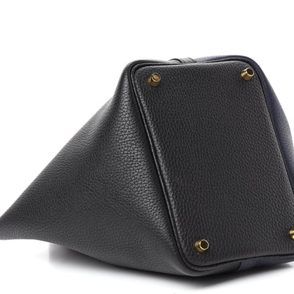 Hermes Taurillon Clemence Casaque Picotin Lock 18 PM Blue Nuit Black Blue Frida 6 of 10