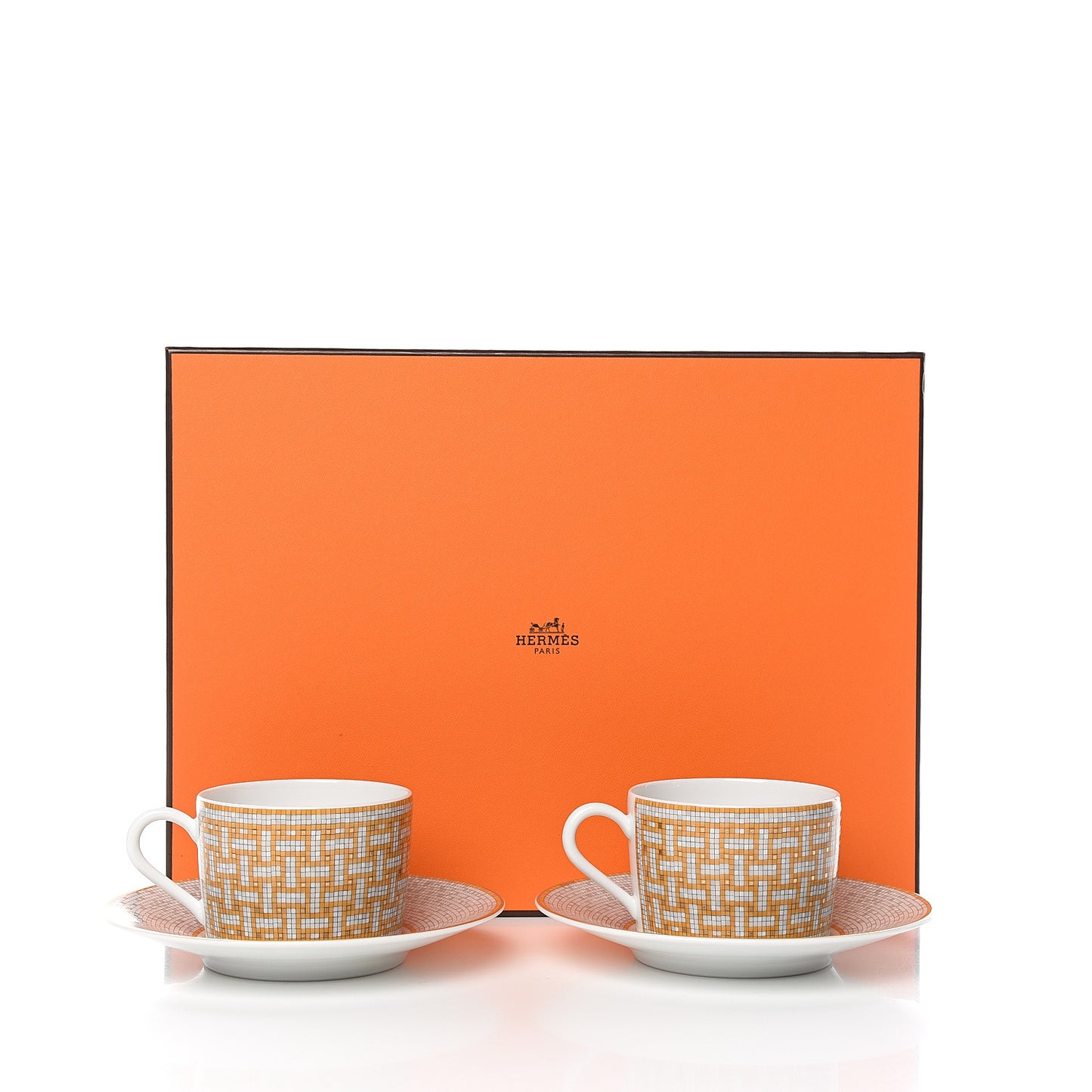 Porcelain Mosaique Au 24 Gold Tea Cup And Saucer Set Of 2