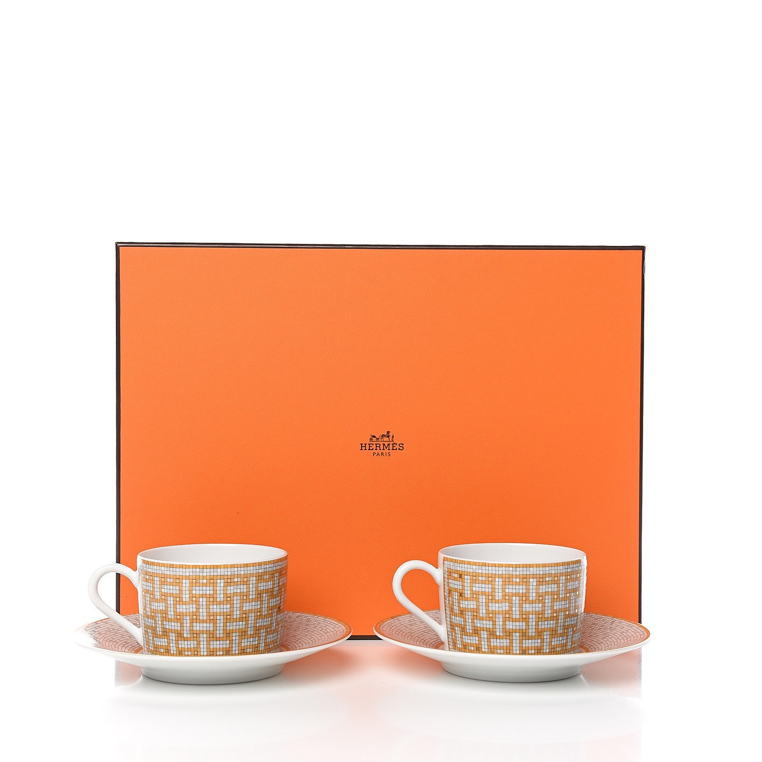 Hermes Porcelain Mosaique Au 24 Gold Tea Cup And Saucer Set Of 2 7 of 7