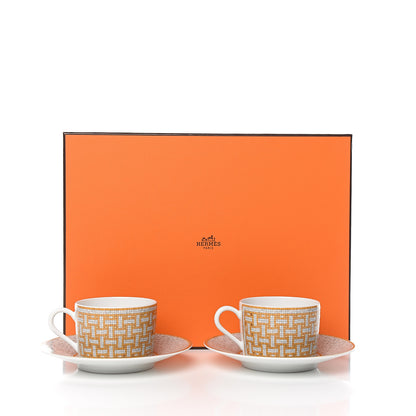 Hermes Porcelain Mosaique Au 24 Gold Tea Cup And Saucer Set Of 2 7 of 7