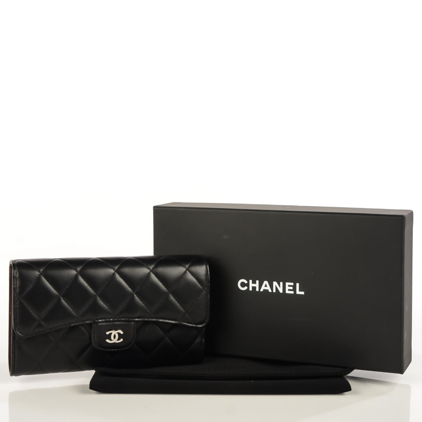Lambskin Quilted Large Flap Wallet Black