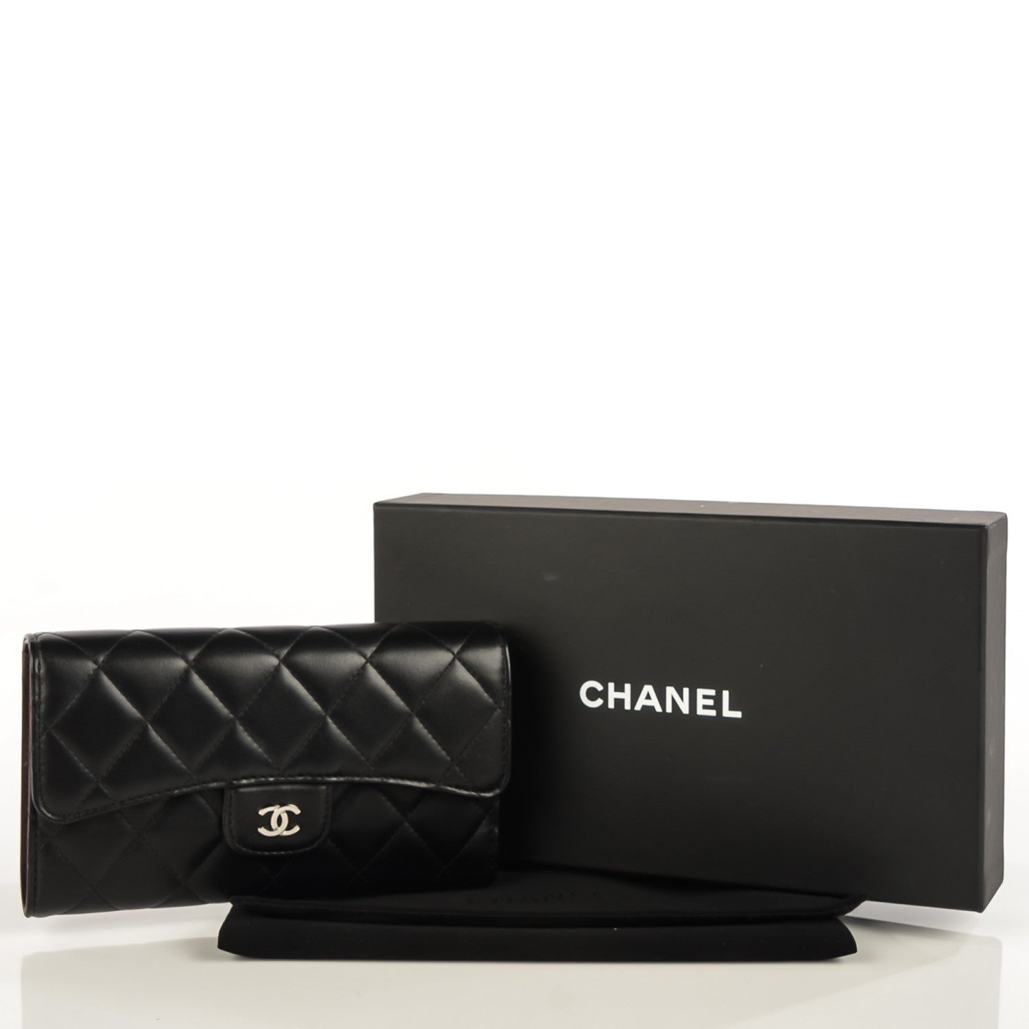 Chanel Lambskin Quilted Large Flap Wallet Black 5 of 9