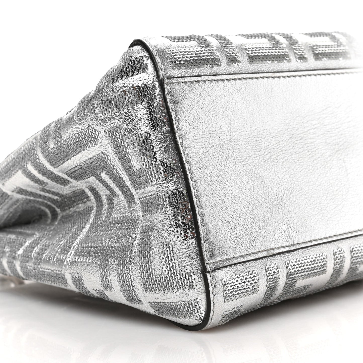 Vitello Catalan Mirror Sequin FF 1974 Embroidered Mini Peekaboo Iconic Satchel Argento