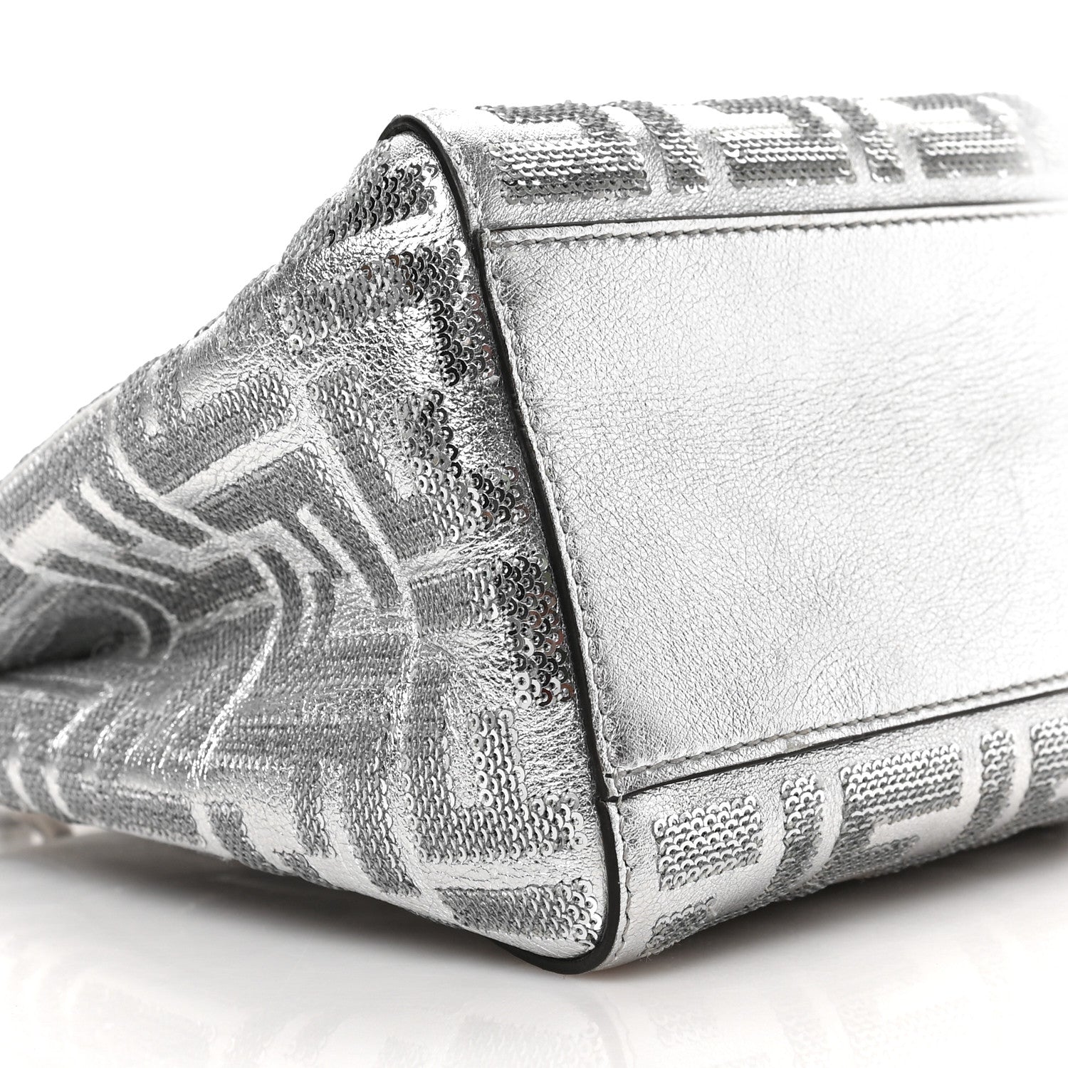 Fendi Vitello Catalan Mirror Sequin FF 1974 Embroidered Mini Peekaboo Iconic Satchel Argento 6 of 7