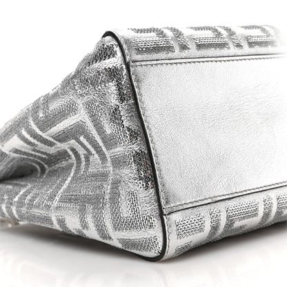 Fendi Vitello Catalan Mirror Sequin FF 1974 Embroidered Mini Peekaboo Iconic Satchel Argento 6 of 7