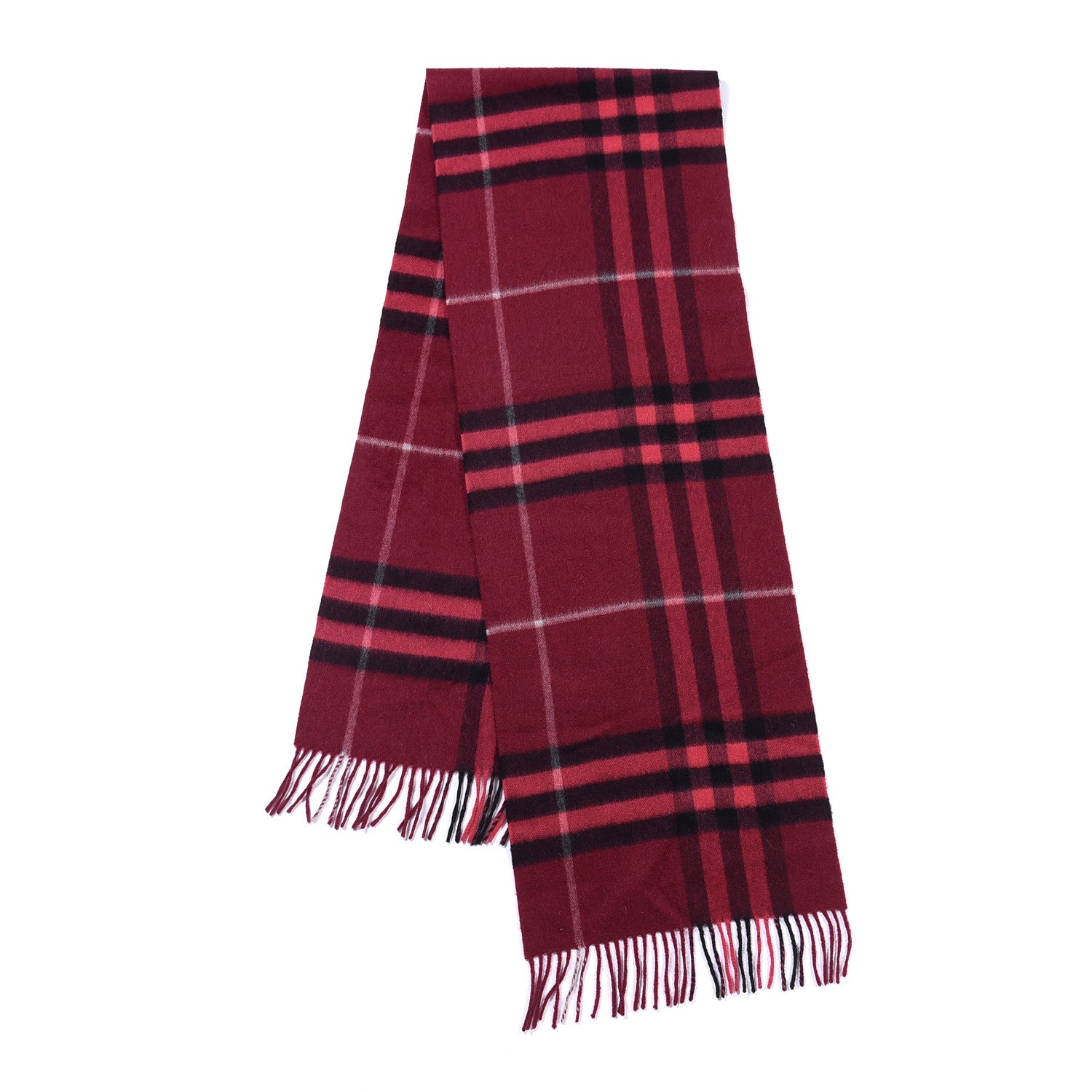 Burberry Cashmere Giant Check Fringe Scarf Dark Red 2 of 4
