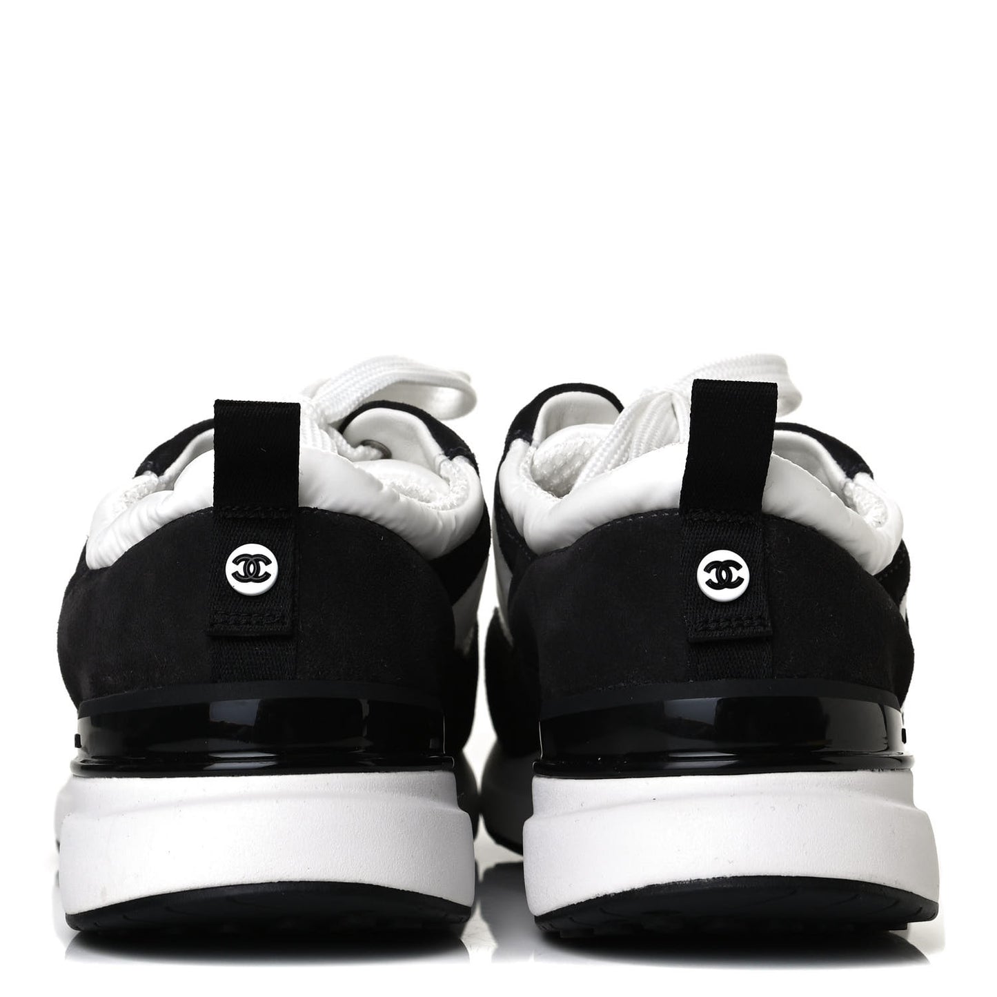 Nylon Calfskin Suede Womens CC Sneakers 38.5 White Black
