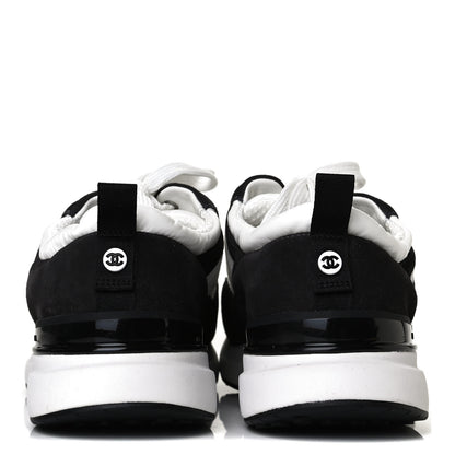 Chanel Nylon Calfskin Suede Womens CC Sneakers 38.5 White Black 5 of 8
