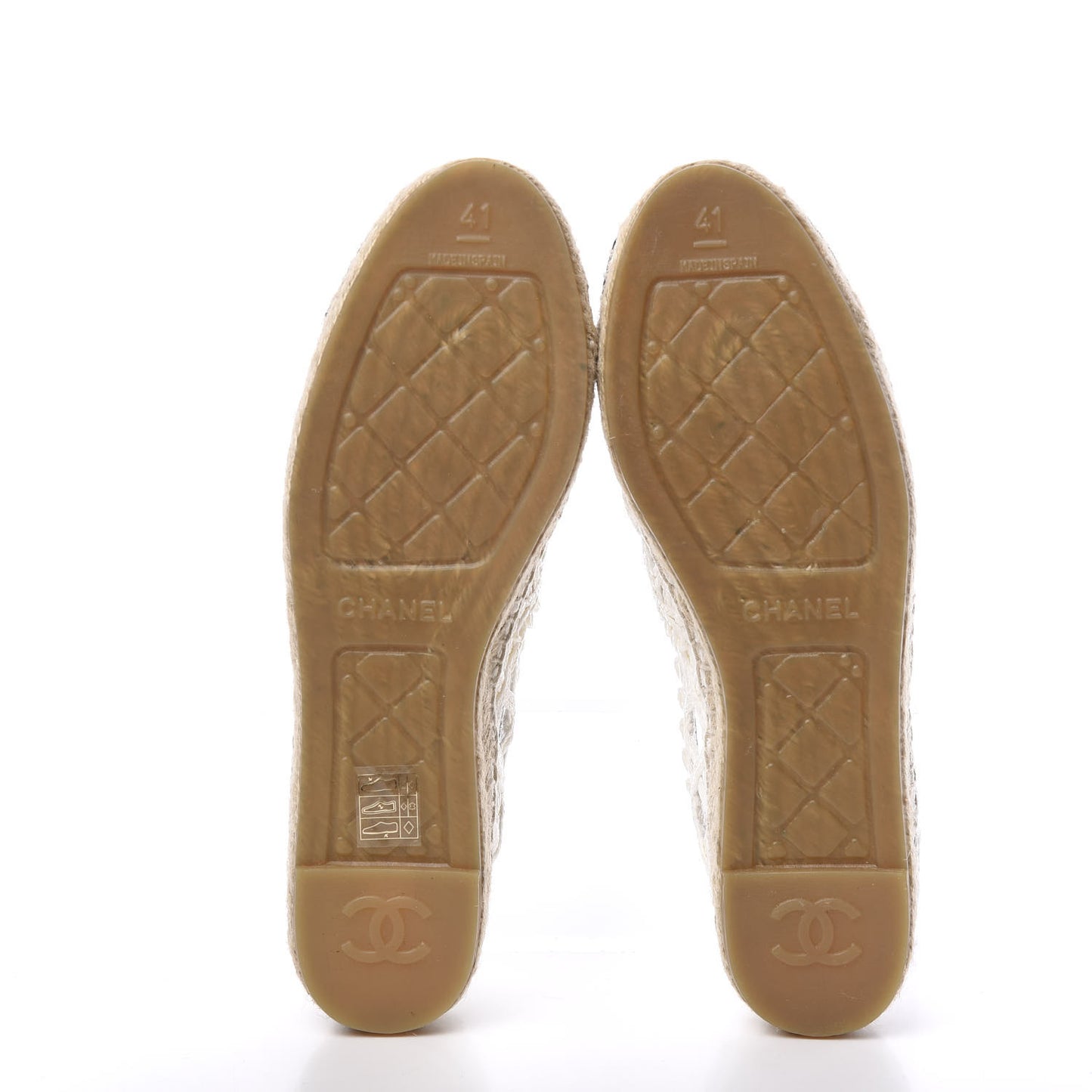 Woven Fabric Grosgrain CC Espadrilles 41 White Black