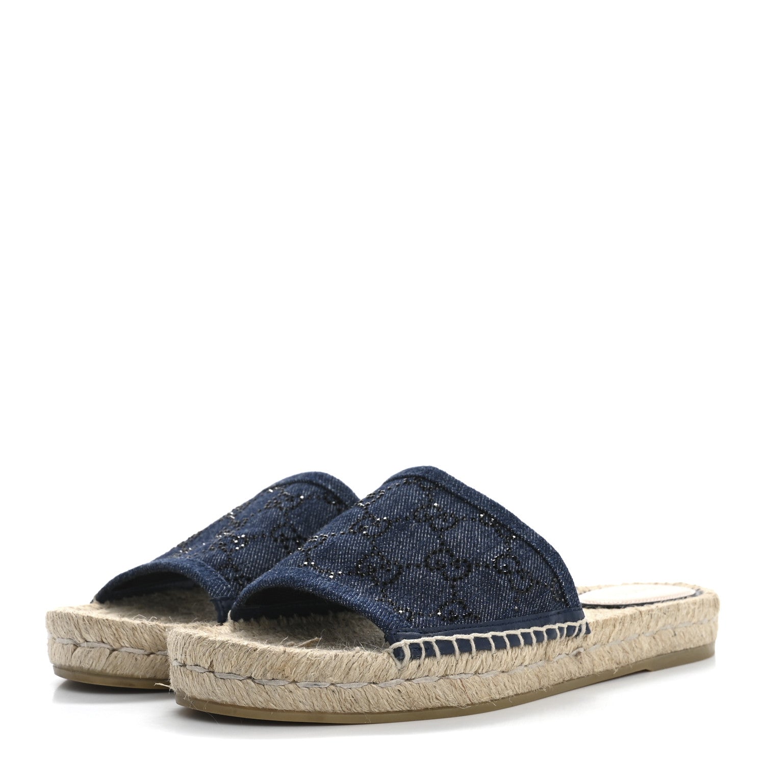 Gucci Denim Crystals GG Monogram Espadrille 20mm Slide Sandals 37.5 Denim 4 of 9