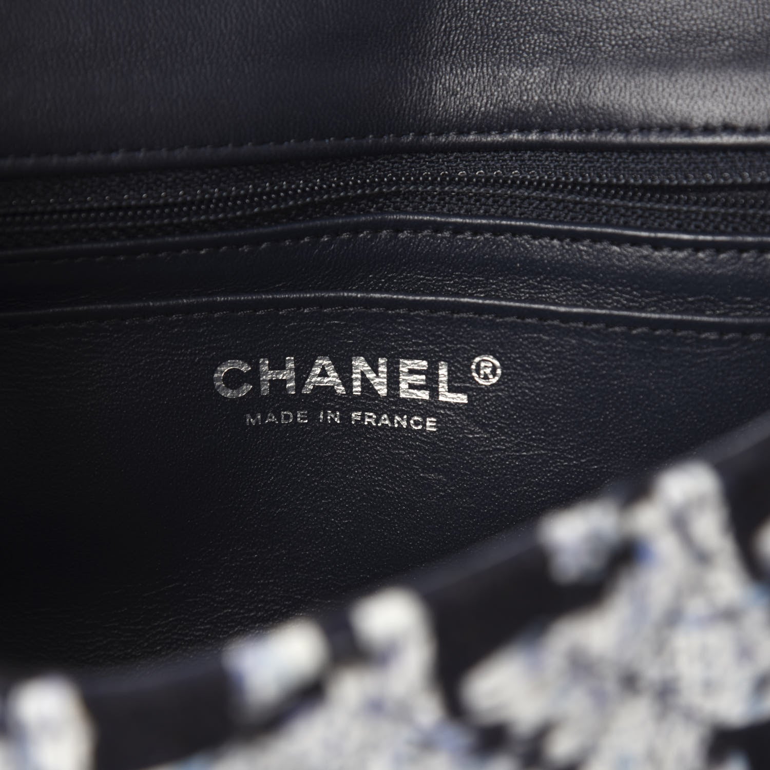 Chanel Tweed Quilted Mini Rectangular Flap Black White Light Blue 6 of 9