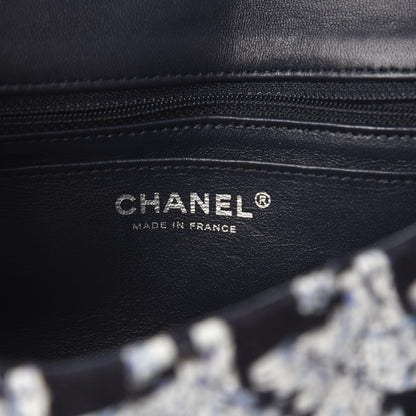 Chanel Tweed Quilted Mini Rectangular Flap Black White Light Blue 6 of 9