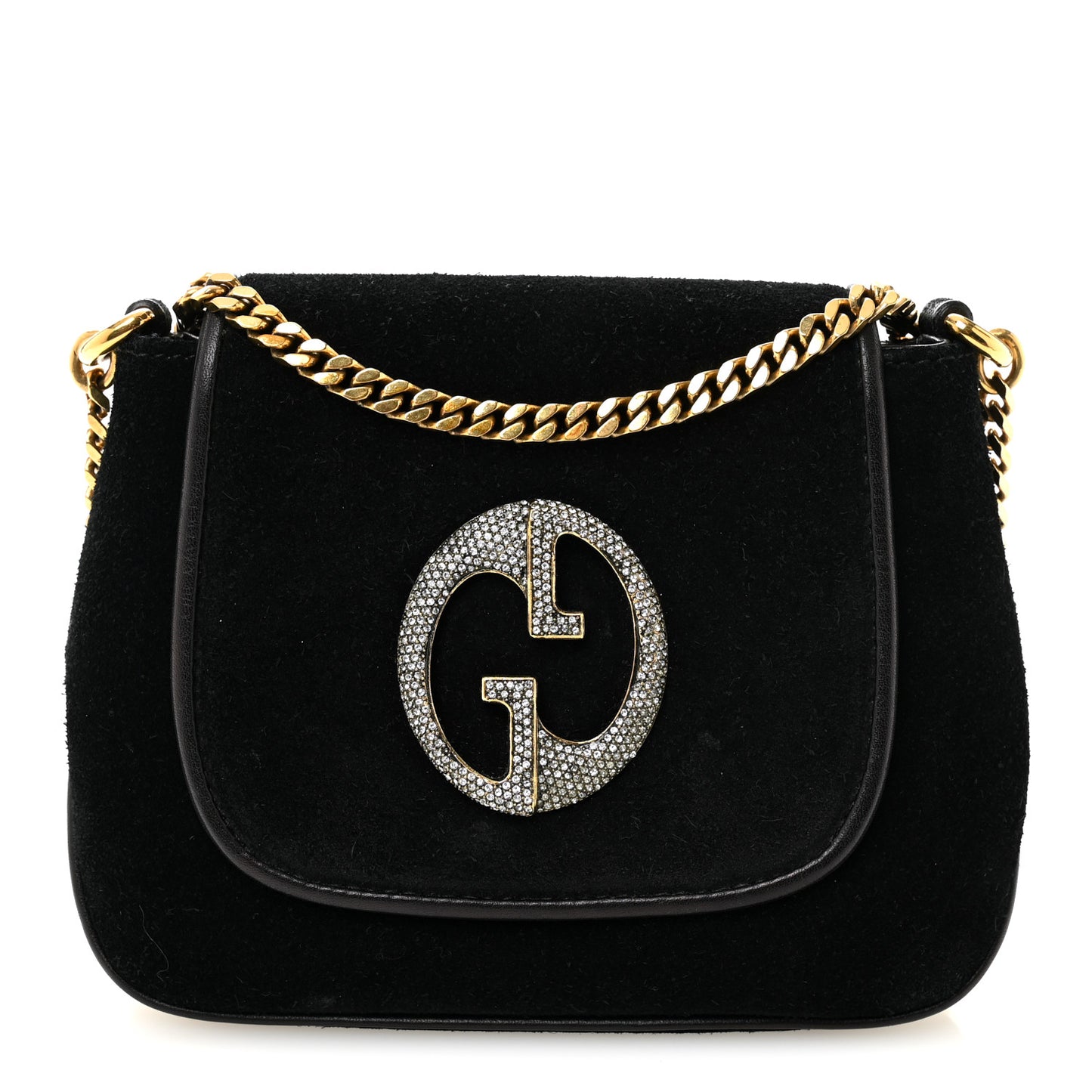 Suede Crystal 1973 Small Chain Shoulder Bag Black