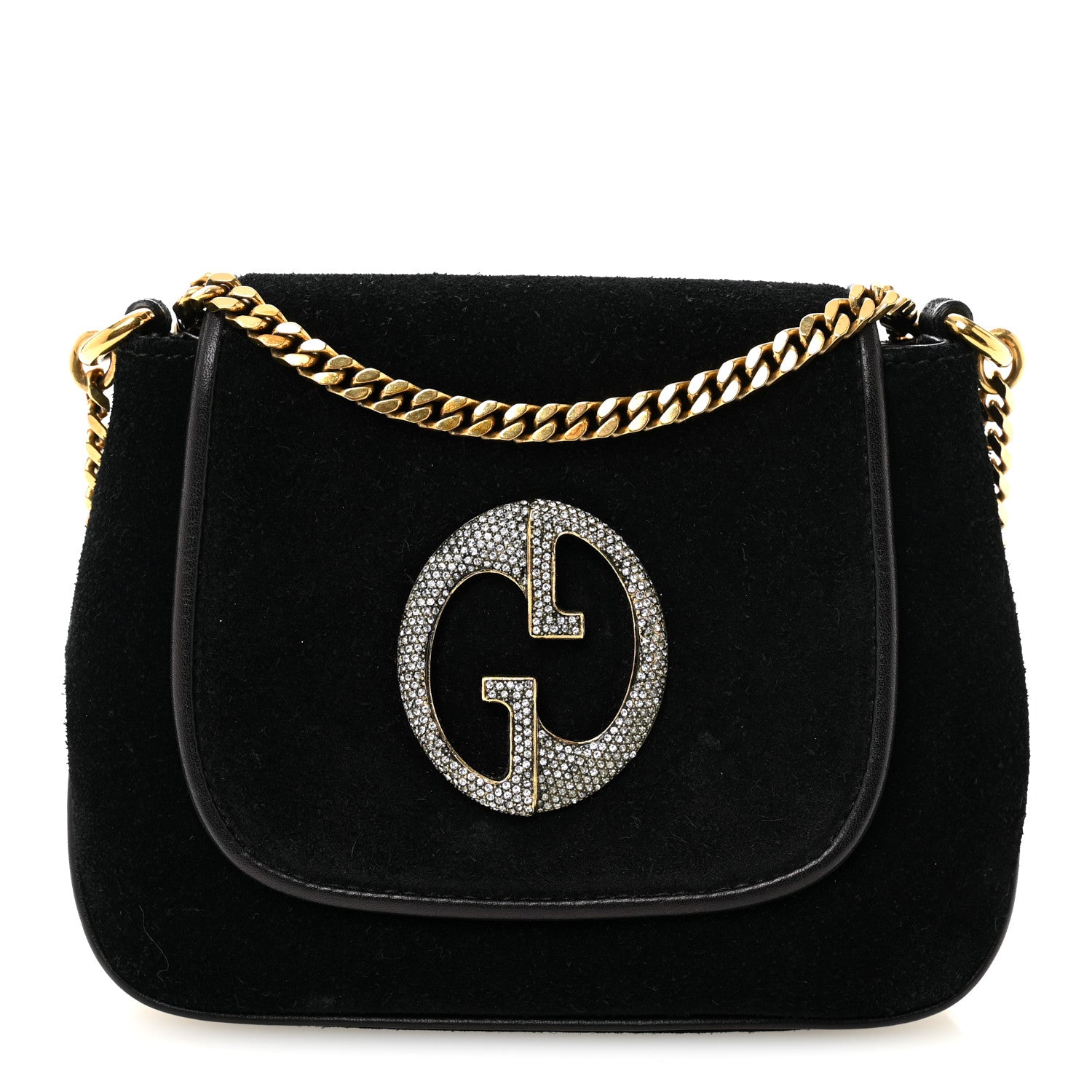 Gucci Suede Crystal 1973 Small Chain Shoulder Bag Black 1 of 11