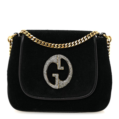 Gucci Suede Crystal 1973 Small Chain Shoulder Bag Black 1 of 11