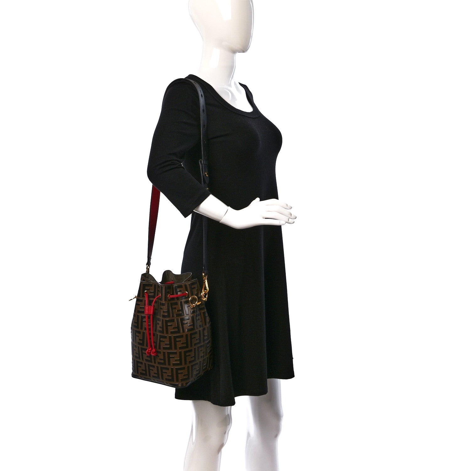 Fendi Vitello Grace F is Fendi Bi-Color FF 1974 Embossed Grande Mon Tresor Bucket Bag Maya Black Fragola 2 of 9