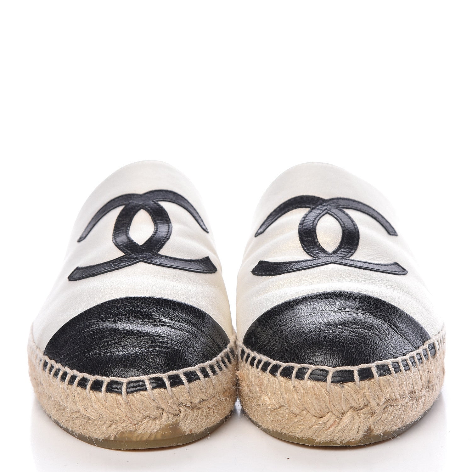 Chanel Iridescent Goatskin CC Espadrille Mules 36 Ivory Black 2 of 13