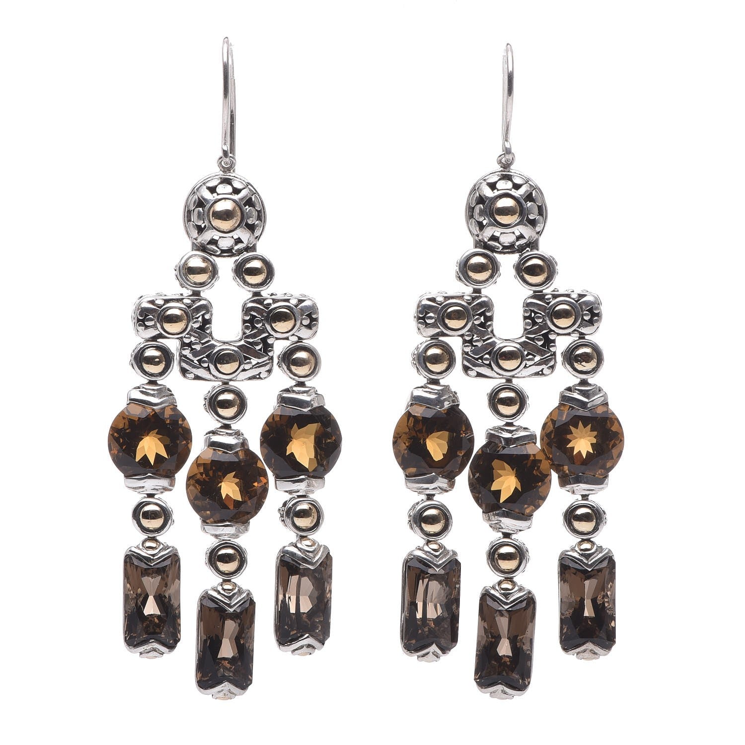John Hardy Sterling Silver 18K Yellow Gold Citrine Smoky Quartz Chandelier Earrings 1 of 8