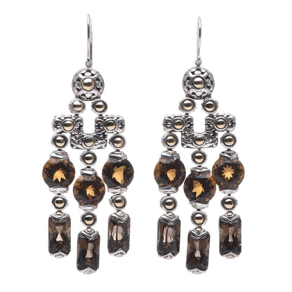 John Hardy Sterling Silver 18K Yellow Gold Citrine Smoky Quartz Chandelier Earrings 1 of 8