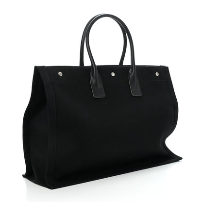 Saint Laurent Linen Calfskin Rive Gauche Tote Black 3 of 9