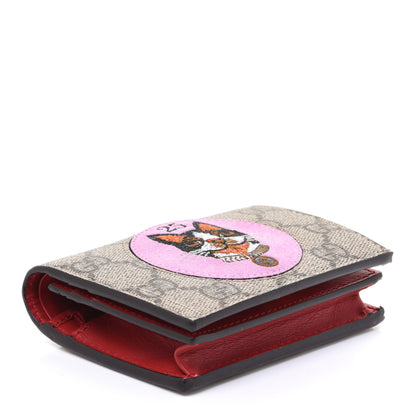 Gucci GG Supreme Monogram Bosco Patch Card Case Wallet Beige Malva Hibiscus Red 4 of 10
