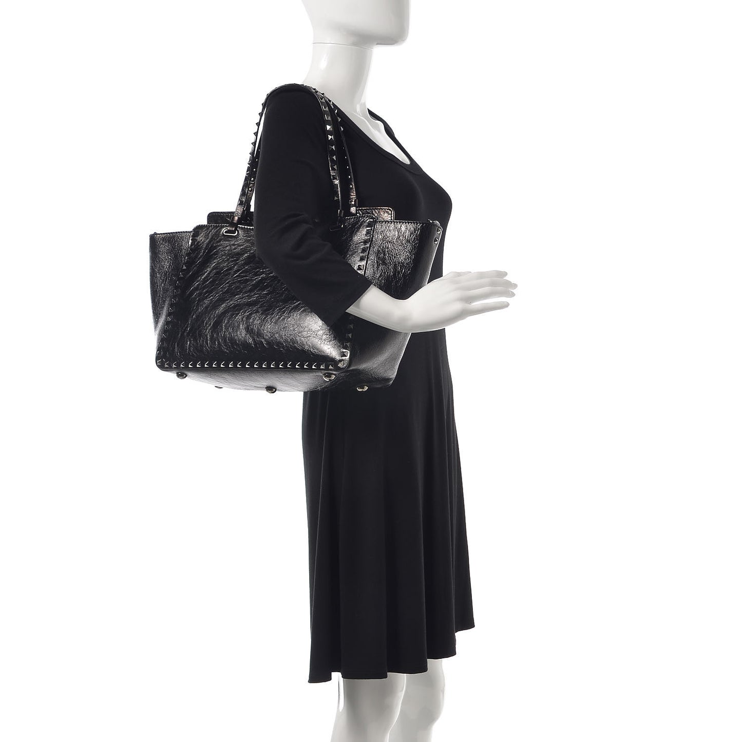 Craquele Calfskin Medium Rockstud Tote Black